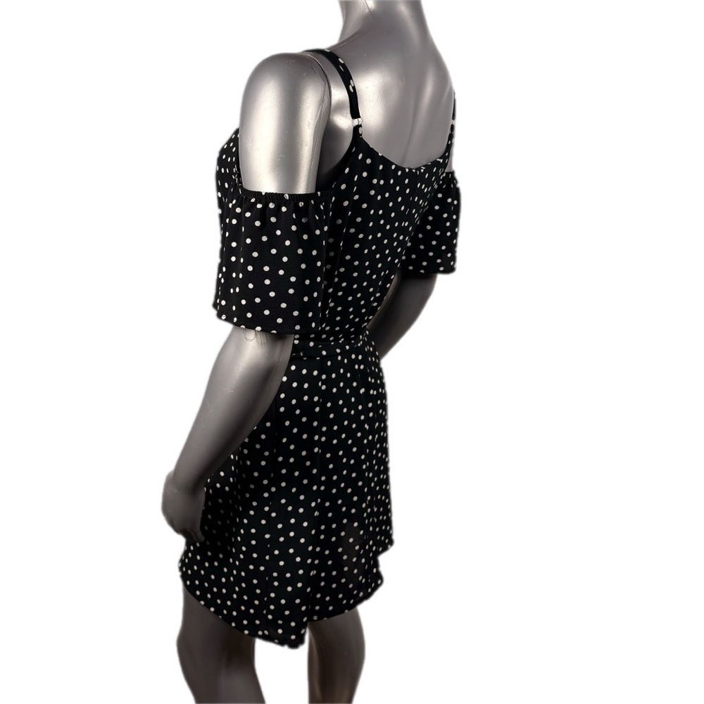 Speechless | Black and White Polka Dot Cold Shoulder Button Front Dress - Picture 7 of 12